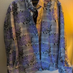 Manzini Floral Plaid Button-Up Shirt - Purple & Black